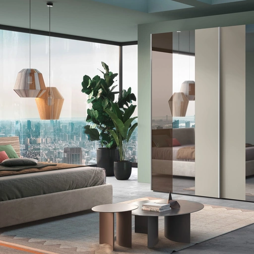 Armadio con ante scorrevoli in nobilitato e vetro Kappa di Adriatica