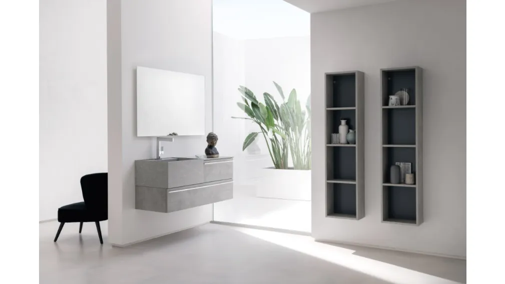 Mobile da Bagno sospeso in beton nobilitato con piano e lavabo in HPL B201 BD020 di Compab