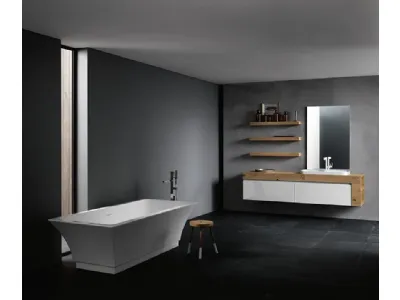 Mobile da Bagno sospeso con piano in legno di rovere e frontali in laccato bianco lucido INK NK13 Compab