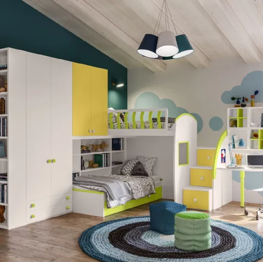 Cameretta a soppalco completa di scrivania e libreria Job CM240 di Giessegi