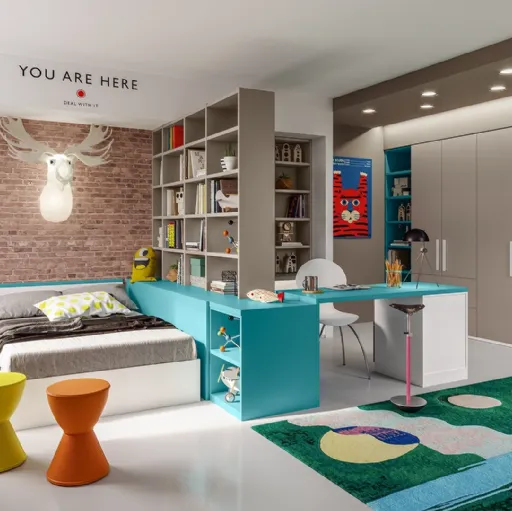 Cameretta componibile Top CM209 con libreria divisoria e scrivania di Giessegi