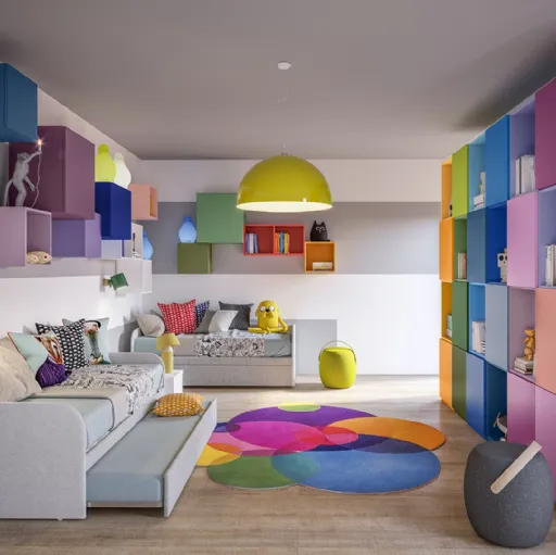 Cameretta Top CM201 con letto e divano letto in laccato opaco satinato dai colori vivaci di Giessegi