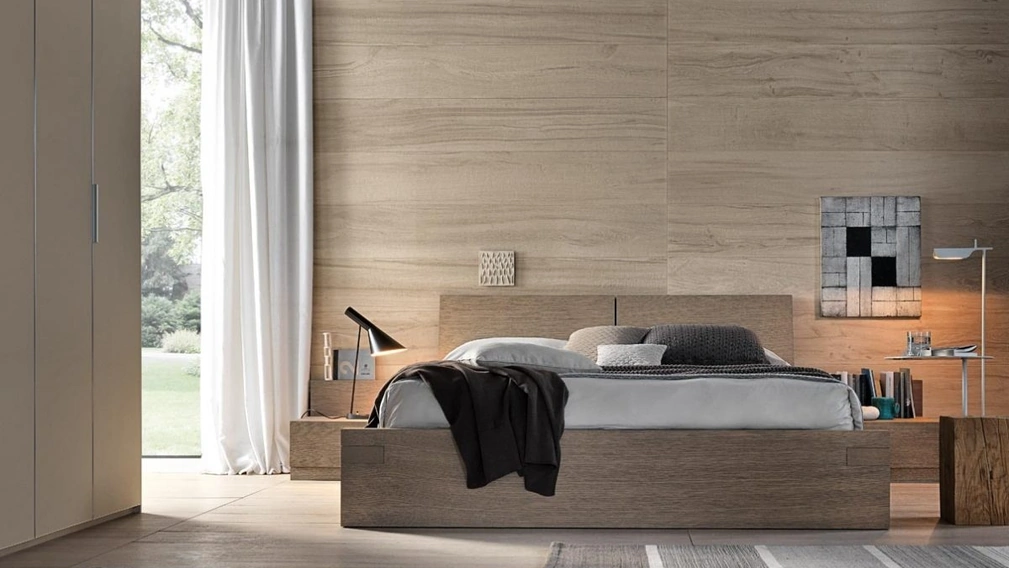 Letto matrimoniale in rovere con box contenitore Avalon di Giellesse