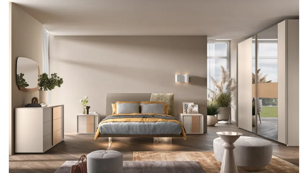 Letto matrimoniale in pelle con inserto in tessuto Composizione 17 di Corso 11