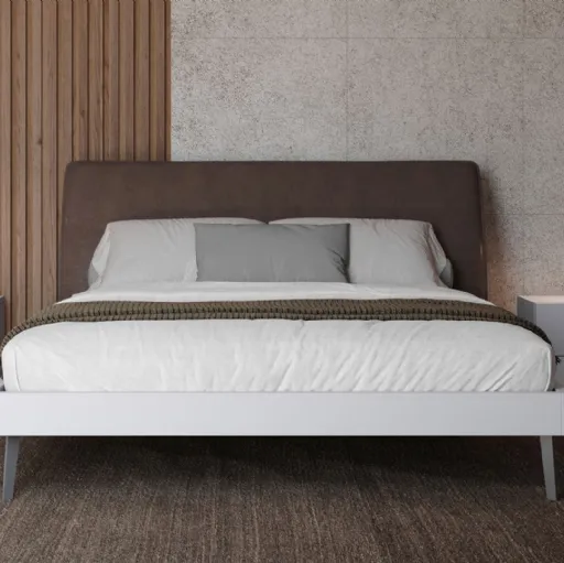 Letto in laccato opaco Narciso con testiera in tessuto di Giessegi