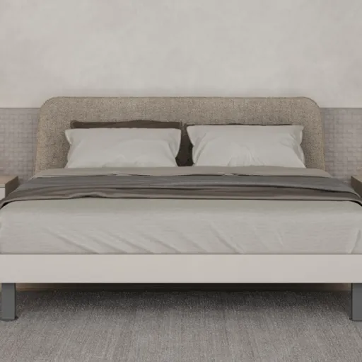 Letto in laccato opaco con testiera in tessuto Pouf di Giessegi