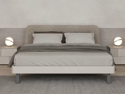 Letto in laccato opaco con testiera in tessuto Pouf di Giessegi