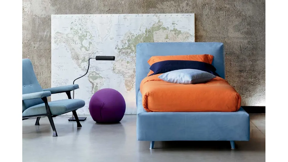 Letto singolo in tessuto con testiera Kuna di Bontempi Letti Design