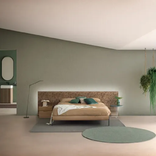 Letto Zen Elegance Grey in legno massello di Rovere con testiera decorata di Devina Nais