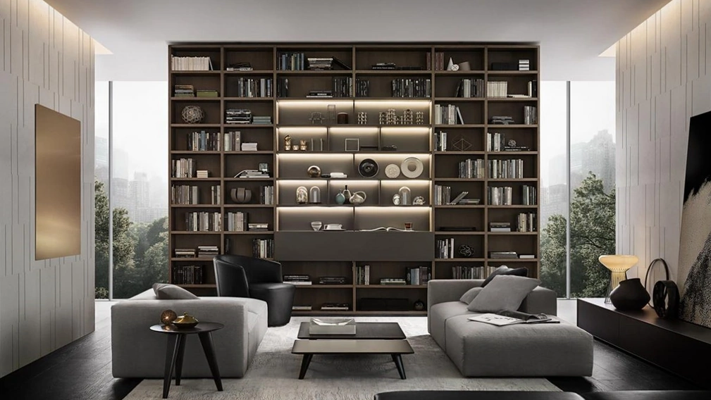 Libreria Flexus composizione 02 in Rovere Cenere e laccato opaco di Giellesse