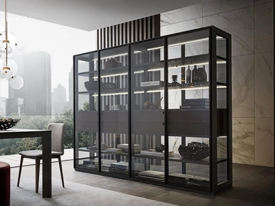 Libreria Flexus composizione 12 in legno e vetro di Giellesse