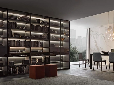 Libreria Flexus composizione 03 in Rovere termocotto e vetro fumé di Giellesse