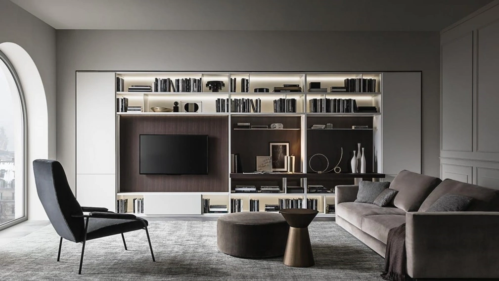 Libreria Flexus composizione 09 in laccato Bianco e Rovere termocotto di Giellesse