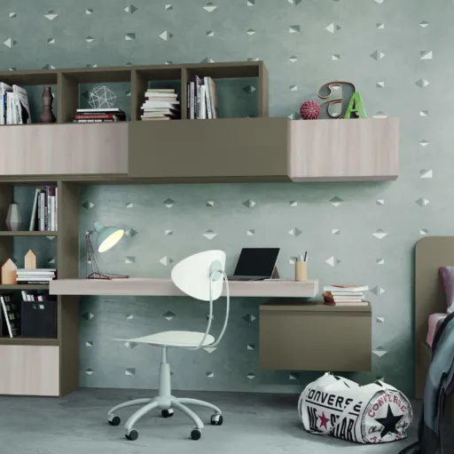 Libreria componibile a muro con scrivania integrata Golf Infinity L108 in melaminico di Colombini Casa