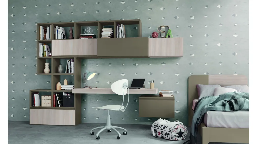 Libreria componibile a muro con scrivania integrata Golf Infinity L108 in melaminico di Colombini Casa