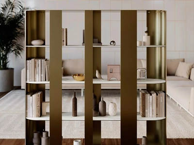 Libreria divisoria Helena in metallo laccato con ripiani in SuperMarmo di Bontempi