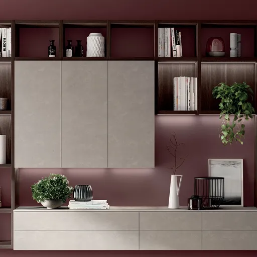 Libreria Living Mood sistema Fluida in decorativo Larice Nuance di Scavolini