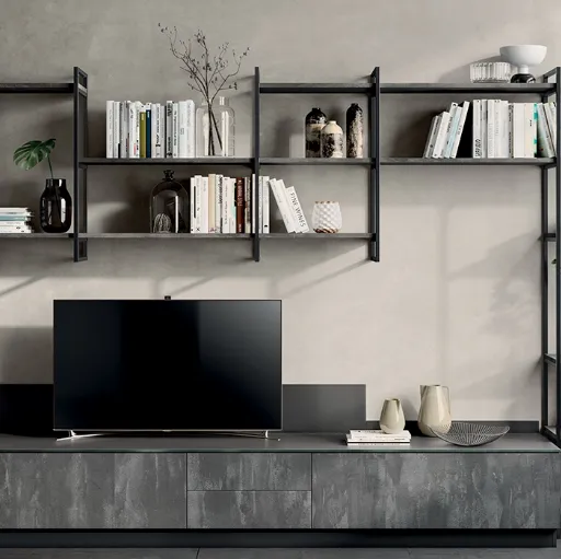 Libreria Living Mood sistema Metro color Antracite di Scavolini