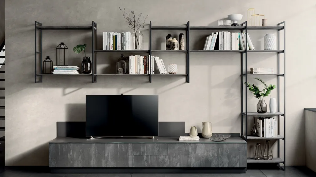 Libreria Living Mood sistema Metro color Antracite di Scavolini