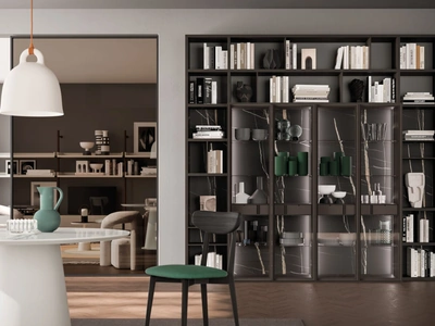 Libreria Logico Day 31 in materico Carbone e ante in vetro di Orme