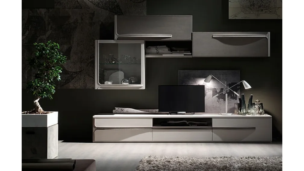 Parete Attrezzata Cleo CL3 finitura Madreperla e Creta di Fasolin