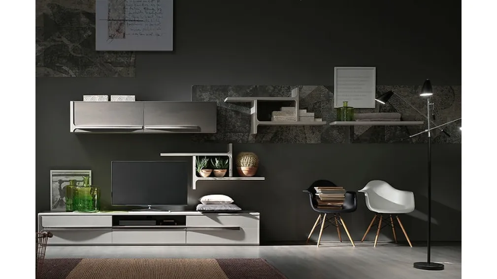 Parete Attrezzata Cleo CL3 finitura Madreperla e Creta di Fasolin