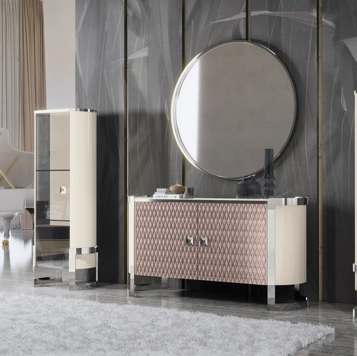 Parete Attrezzata Kursaal in laccato lucido e ecopelle di Adriatica