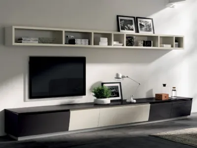 Parete Attrezzata Living Flux in Laccato lucido Grigio Ferro e Tortora di Scavolini