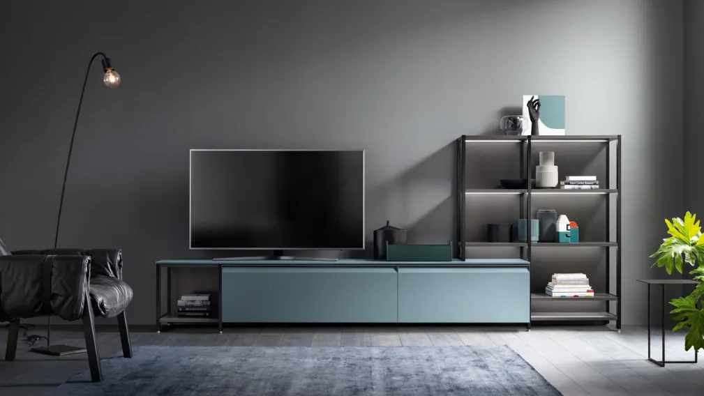 Parete Attrezzata Living Formalia in Vetro opaco Verde Ottanio di Scavolini