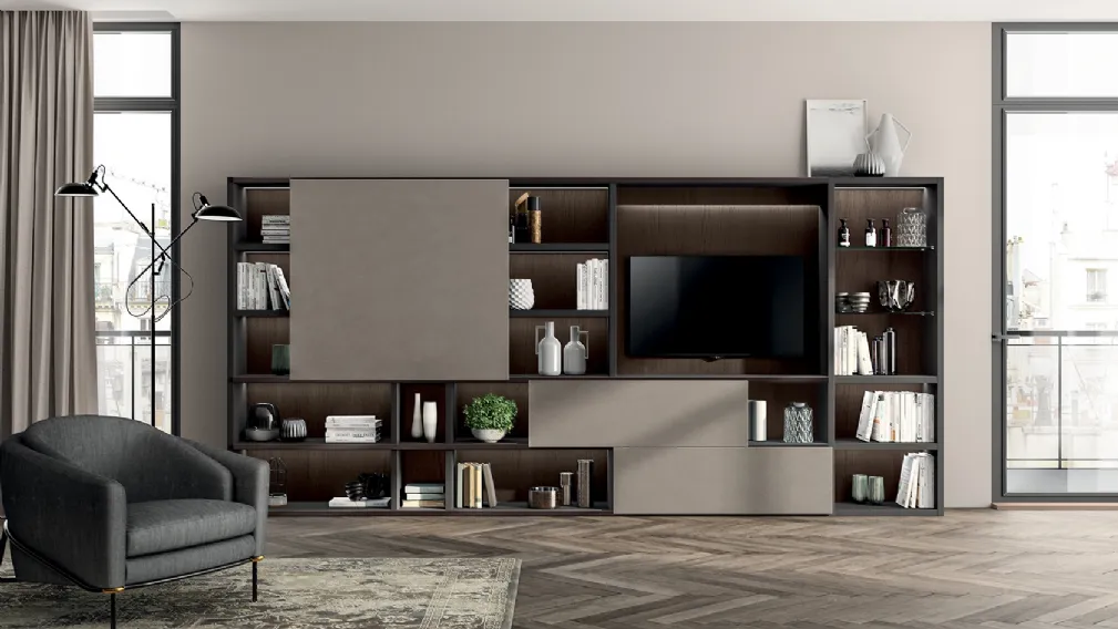 Parete Attrezzata Living Liberamente in Biomalta Argilla di Scavolini