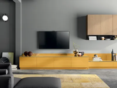 Parete Attrezzata Living Liberamente in Laccato lucido Giallo Senape di Scavolini
