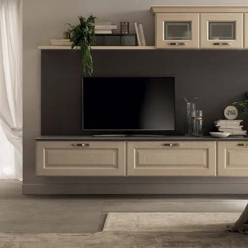 Parete Attrezzata Living Madeleine in Frassino Bianco Burro v2 di Scavolini