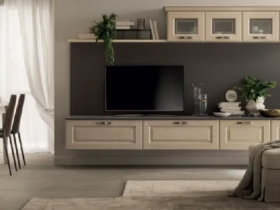 Parete Attrezzata Living Madeleine in Frassino Bianco Burro v2 di Scavolini