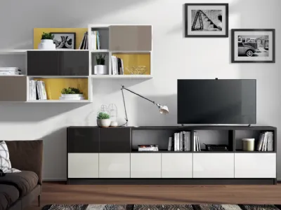 Parete Attrezzata Living Tetrix in Laccato lucido con ante in Vetro di Scavolini