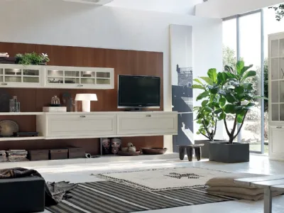 Parete Attrezzata Murano MU455 con boiserie Noce e mobile finitura Panna di Maronese Acf