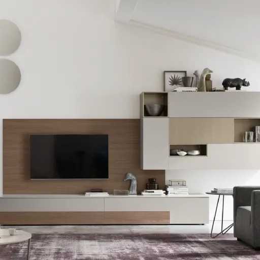 Parete Attrezzata Seta SA2207 in melaminico Rovere Avena e laccato opaco di Maronese Acf