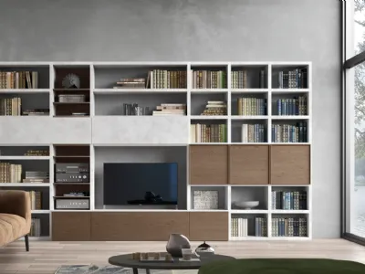 Parete Attrezzata Spalla SA2222 in Rovere Grigio e melaminico Cemento Grigio di Maronese Acf