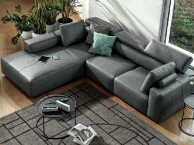 Divano relax in pelle con penisola Dado di Calligaris