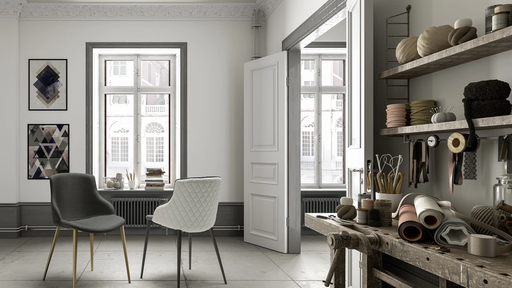 Sedia Duke A in tessuto con struttura in metallo verniciato di Zamagna