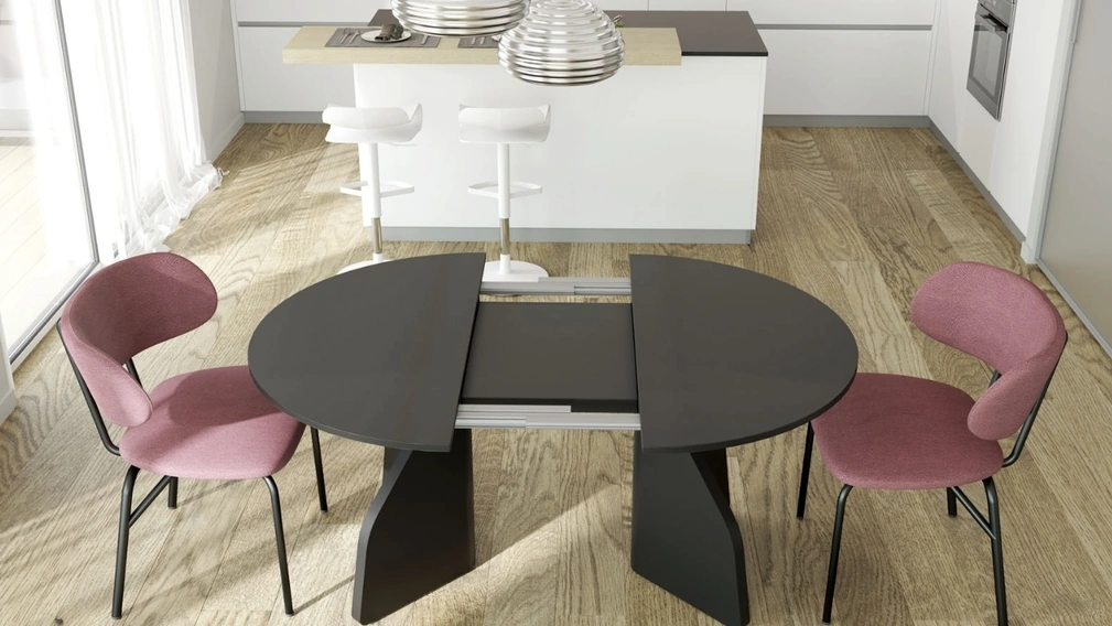 Tavolo rotondo allungabile con guida in alluminio ad apertura centrale Wing di Zamagna