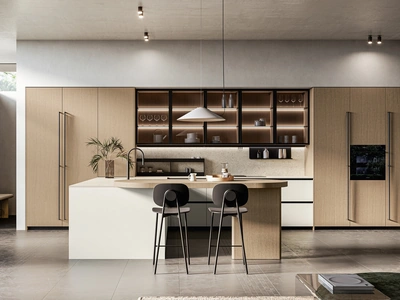 Cucina Moderna con isola Asia 01 in laccato e legno di Arredo3