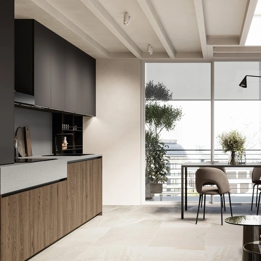 Cucina Moderna lineare Asia 03 in rovere e laccato di Arredo3
