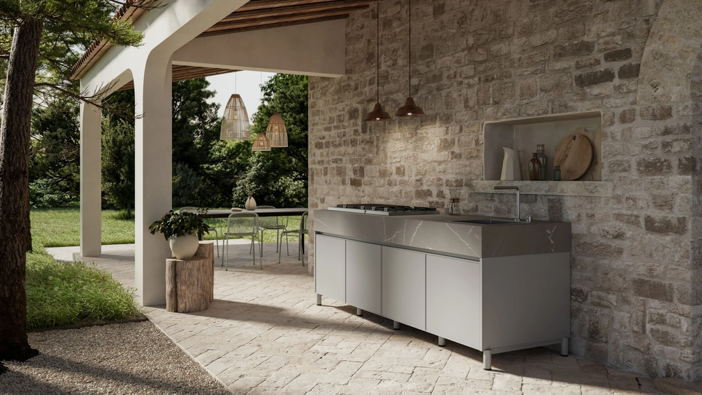 Cucina Moderna outdoor Aura 03 in alluminio e marmo di Arredo3