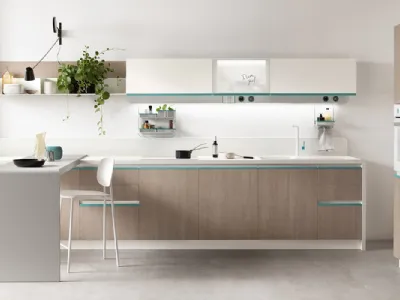 Cucina Moderna Dandy Plus Rovere Gessato e maniglia Blu Agave di Scavolini