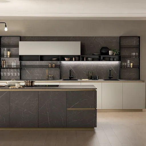 Cucina Moderna DeLinea in Pietra Grey e Grigio Chiaro opaco di Scavolini