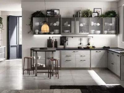 Cucina Moderna angolare con penisola Diesel get Together Industrial Showcases di Scavolini