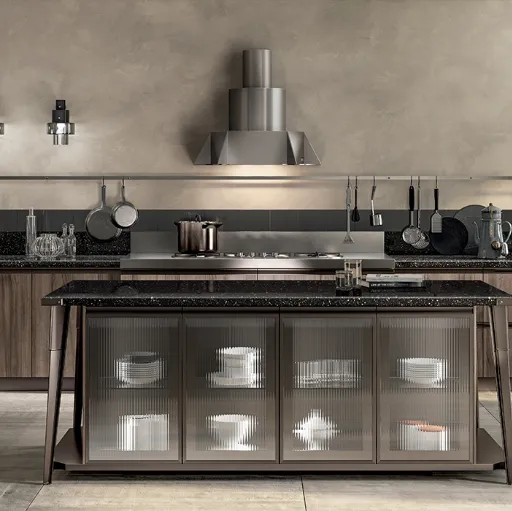 Cucina Moderna angolare con isola Diesel Open Workshop Noce Garden di Scavolini