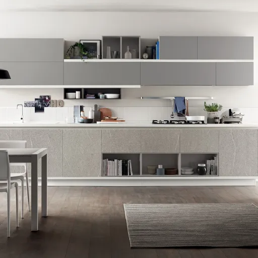 Cucina Moderna Foodshelf laccato opaco Grigio Vulcano di Scavolini