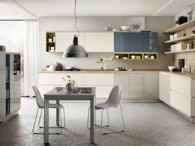 Cucina Moderna Foodshelf laccato Panna, Tortora e Blu Aviazione di Scavolini