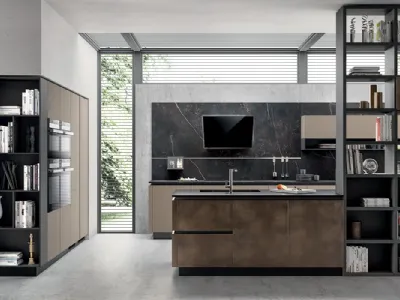 Cucina Moderna Liberamente Grigio Selce ed Oxide Bronze di Scavolini